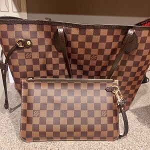 Louis Vuitton Neverfull Damier Ebene Tote MM and Pouch Set
